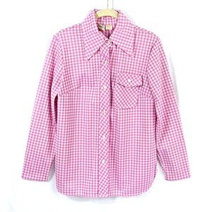 Vintage Queens Way to Fashion Country Plaid Gingham Button Down Shirt 1970s M